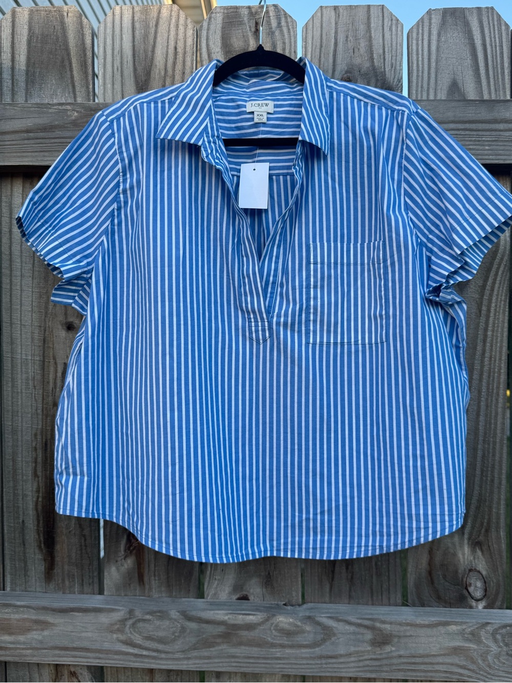 J.Crew Blue & White Striped Popover Blouse XXL NWT Stretch Cotton